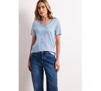 T-Shirt STREET ONE, Damen, Gr. 46, calm blau, Web, 50% Baumwolle, 50% Modal, gestreift, unifarben, normal normal, V-Ausschnitt, abgesteppt, Shirts T-Shirt, mit abgerundetem V-Ausschnitt (33397428-46)