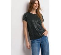 Street One Frauen T-Shirt mit Rundhals und Pailletten in Grün, Gr: 46