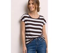 T-Shirt STREET ONE, Damen, Gr. 46, espresso braun, Stoff, 95% Viskose, 5% Elasthan, gestreift, comfort fit normal, Rundhals, normaler Saum, Shirts T-Shirt, im Streifendesign (13407865-46) espresso bra