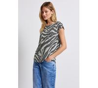 STREET ONE Damen A323574 Gemustertes Ausbrenner-Shirt, Pine Grove Green, 46