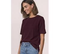 T-Shirt STREET ONE, Damen, Gr. 46, lila (rustic rouge), Stoff, 65% Polyester, 30% Viskose, 5% Elasthan, Strukturmuster, regular fit normal, Rundhals, abgesteppt, Shirts T-Shirt, mit Rundhalsausschnitt