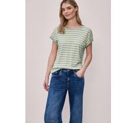 T-Shirt STREET ONE, Damen, Gr. 46, mint leaf, Web, 50% Modal, 50% Baumwolle, gestreift, normal normal, Rundhals, abgesteppt, Shirts T-Shirt, Jersey (88839464-46) mint leaf