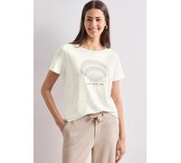 Street One Frauen T-Shirt mit Rundhals und Foliendetails in Weiß, Gr: 46