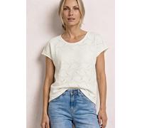 T-Shirt STREET ONE, Damen, Gr. 46, sanftes weiß, Web, 97% Baumwolle, 3% Elasthan, gemustert, comfort fit normal, V-Ausschnitt, normaler Saum, Shirts T-Shirt, mit Strukturmix (89725622-46) sanftes weiß