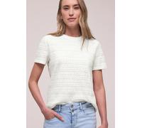 Kurzarmshirt STREET ONE, Damen, Gr. 46, sanftes weiß, Jersey, Obermaterial: 97% Baumwolle, 3% Elasthan, unifarben, normal hüftbedeckend, Rundhals, abgesteppte Kante, Shirts Kurzarmshirt, mit Rundhals 
