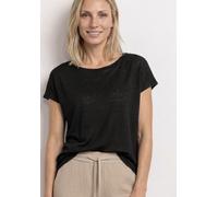 T-Shirt STREET ONE, Damen, Gr. 46, schwarz, Stoff, 55% Polyester, 45% Viskose, unifarben, regular fit normal, U-Boot-Ausschnitt, abgesteppt, Shirts T-Shirt, aus softem Materialmix (49855657-46) schwar