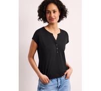 T-Shirt STREET ONE, Damen, Gr. 46, schwarz, Web, 50% Modal, 50% Baumwolle, unifarben, normal normal, Rundhals, abgesteppt, Shirts T-Shirt, mit geschlitztem Rundhalsausschnitt (99386520-46) schwarz