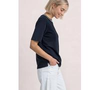 T-Shirt STREET ONE, Damen, Gr. 46, schwarzest blau, Stoff, 95% Viskose, 5% Elasthan, unifarben, comfort fit normal, Rundhals, normaler Saum, Shirts T-Shirt, mit Kontrastdetail (33684351-46) schwarzest