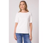 T-Shirt STREET ONE, Damen, Gr. 46, weiß (sanftes weiß, light terra mocha), Web, 100% Baumwolle, unifarben, normal normal, U-Boot-Ausschnitt, abgesteppt, Shirts T-Shirt, mit U-Boot-Ausschnitt (76959810