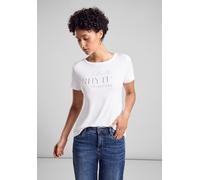 T-Shirt STREET ONE, Damen, Gr. 46, weiß, Stoff, 95% Viskose, 5% Elasthan, bedruckt, gerade normal, Rundhals, Bündchen, Shirts T-Shirt, mit Rundhalsausschnitt (99909857-46) weiß