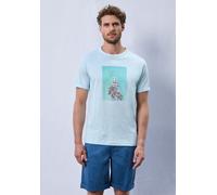 T-Shirt STREET ONE MEN, Herren, Gr. 3XL, blau (lagoon blau), Web, 100% Baumwolle, bedruckt, normal normal, Rundhals, Bündchen, Shirts T-Shirt, aus reiner Baumwolle (33956666-XXXL) lagoon blau