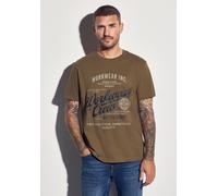 Street One MEN Männer Slub T-Shirt mit Wording in Braun, Gr: L