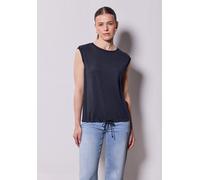 T-Shirt STREET ONE STUDIO, Damen, Gr. 36, blau (schwarz void blau), Stoff, 80% Polyester, 20% Viskose, unifarben, normal normal, U-Boot-Ausschnitt, abgesteppt, Shirts T-Shirt, mit Elastiksaum und Tunn