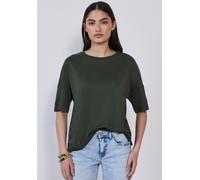 T-Shirt STREET ONE STUDIO, Damen, Gr. 36, grün (desert pine grün), Stoff, 65% Modal, 35% Polyester, unifarben, loose fit normal, Rundhals, abgesteppt, Shirts T-Shirt, aus softem Materialmix (91280518-