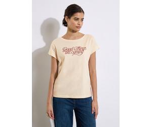 T-Shirt STREET ONE STUDIO, Damen, Gr. 36, mellow vanilla, Web, 50% Baumwolle, 50% Modal, bedruckt, gerade normal, Rundhals, Bündchen, Shirts T-Shirt, im soften Baumwoll-Mix (52268261-36) mellow vanill