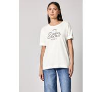 T-Shirt STREET ONE STUDIO, Damen, Gr. 36, sanftes weiß, Web, 50% Baumwolle, 50% Modal, unifarben, normal normal, Rundhals, abgesteppt, Shirts T-Shirt, mit Wording (10277306-36) sanftes weiß