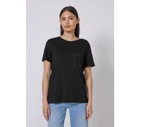 T-Shirt STREET ONE STUDIO, Damen, Gr. 38, schwarz, Web, 50% Modal, 50% Baumwolle, unifarben, gerade normal, Rundhals, Bündchen, Shirts T-Shirt, im soften Baumwoll-Mix (37718638-38) schwarz