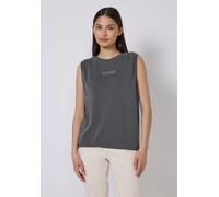 Street One Studio Frauen Silk-Look Top mit Wording in Grau, Gr: 40