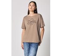 T-Shirt STREET ONE STUDIO, Damen, Gr. 40, sandstone beige, Web, 50% Baumwolle, 50% Modal, unifarben, normal normal, Rundhals, abgesteppt, Shirts T-Shirt, mit Wording (29437259-40) sandstone beige