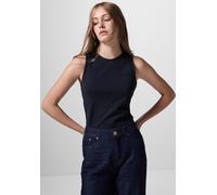 T-Shirt STREET ONE STUDIO, Damen, Gr. 46, blau (tiefblau), Web, 97% Baumwolle, 3% Elasthan, unifarben, gerade normal, Rundhals, Bündchen, Shirts T-Shirt, aus elastischem Materialmix (69570856-46) tief