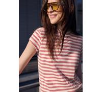 T-Shirt STREET ONE STUDIO, Damen, Gr. 46, torch rot, Web, 85% Baumwolle, 15% Polyester, gestreift, normal normal, Rundhals, abgesteppt, Shirts T-Shirt, im soften Baumwoll-Mix (40669669-46) torch rot