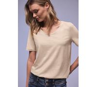 T-Shirt STREET ONE "Style Gerda", Damen, Gr. 42, cotton beige, Jersey, Obermaterial: 50% Baumwolle, 50% Modal, unifarben, regular fit normal, V-Ausschnitt, Shirts T-Shirt, mit femininem V-Ausschnitt (