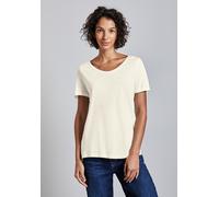 T-Shirt STREET ONE "Style Gerda", Damen, Gr. 46, weiß (sanftes weiß), Jersey, Obermaterial: 50% Baumwolle, 50% Modal, unifarben, regular fit taillenbedeckt, V-Ausschnitt, gerader Abschluss, Shirts T-S