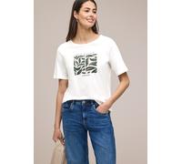 Street One Frauen T-Shirt mit Rundhals und Blätter-Artwork in Weiß, Gr: 44