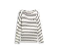 Langarmshirt TOM TAILOR, Damen, Gr. XL, weiß (navy sanftes weiß stripe), Single Jersey, Obermaterial: 97% Baumwolle, 3% Elasthan, gestreift, regular fit hüftbedeckend, U-Boot-Ausschnitt, abgesteppte K