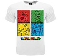 T-Shirt Super Mario Offizielles Mario Luigi Yoshi Bowser 4 Zifferblätter, Weiß, Original T-Shirt, Weiß, 12-13 Jahre