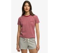 T-Shirt SUPERDRY "ESSENTIAL LOGO STR FITTED TEE", Damen, Gr. L, bordeaux rot stripe, Single Jersey, Obermaterial: 100% Baumwolle, gestreift, slim fit normal, Rundhals, Shirts T-Shirt, angenehmes Trage