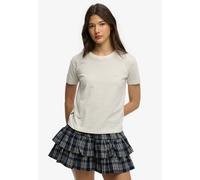 T-Shirt SUPERDRY "ESSENTIAL LOGO STR FITTED TEE", Damen, Gr. S, desert bone sanftes weiß stripe, Single Jersey, Obermaterial: 100% Baumwolle, gestreift, slim fit normal, Rundhals, Shirts T-Shirt, ange