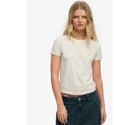 T-Shirt SUPERDRY "ESSENTIAL LOGO STR FITTED TEE", Damen, Gr. S, glacier grau marl stripe, Single Jersey, Obermaterial: 100% Baumwolle, gestreift, slim fit normal, Rundhals, Shirts T-Shirt, angenehmes