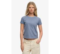 T-Shirt SUPERDRY "ESSENTIAL LOGO STR FITTED TEE", Damen, Gr. S, tidal blau stripe, Single Jersey, Obermaterial: 100% Baumwolle, gestreift, slim fit normal, Rundhals, Shirts T-Shirt, angenehmes Tragege