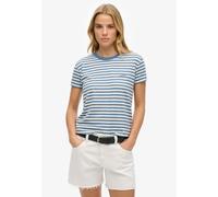T-Shirt SUPERDRY "ESSENTIAL LOGO STR FITTED TEE", Damen, Gr. XS, blau (wedgewood blau stripe), Single Jersey, Obermaterial: 100% Baumwolle, gestreift, slim fit normal, Rundhals, Shirts T-Shirt, angene