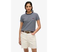 T-Shirt SUPERDRY "ESSENTIAL LOGO STR FITTED TEE", Damen, Gr. XXL, blau (richest navy stripe), Single Jersey, Obermaterial: 100% Baumwolle, gestreift, slim fit normal, Rundhals, Shirts T-Shirt, angeneh