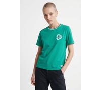 T-Shirt SUPERDRY "SD&CO NEON RELAXED TEE", Damen, Gr. L, grün (grünlake), Single Jersey, Obermaterial: 100% Baumwolle, bedruckt, relaxed fit normal, Rundhals, Shirts T-Shirt, aus Baumwolle, Relaxed Fi