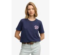 T-Shirt SUPERDRY "SD&CO NEON RELAXED TEE", Damen, Gr. M, eclipse navy, Single Jersey, Obermaterial: 100% Baumwolle, bedruckt, relaxed fit normal, Rundhals, Shirts T-Shirt (82354809-M) eclipse navy