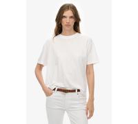 T-Shirt SUPERDRY "STUDIOS CREW TEE", Damen, Gr. S, weiß (optic), Single Jersey, Obermaterial: 60% Baumwolle, 40% Lyocell, unifarben, relaxed fit normal, Rundhals, Shirts T-Shirt, mit Markenlabel, aus