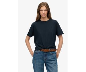 T-Shirt SUPERDRY "STUDIOS CREW TEE", Damen, Gr. XL, eclipse navy, Single Jersey, Obermaterial: 60% Baumwolle, 40% Lyocell, unifarben, relaxed fit normal, Rundhals, Shirts T-Shirt, mit Markenlabel, aus