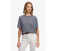 T-Shirt SUPERDRY "STUDIOS CREW TEE", Damen, Gr. XS, optic, schwarz stripe, Single Jersey, Obermaterial: 60% Baumwolle, 40% Lyocell, gestreift, relaxed fit normal, Rundhals, Shirts T-Shirt (45722357-XS