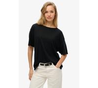 T-Shirt SUPERDRY "STUDIOS DROPPED SHOULDER TEE", Damen, Gr. XS, schwarz, Single Jersey, Obermaterial: 60% Baumwolle, 40% Modal, unifarben, oversize normal, Rundhals, Shirts T-Shirt (85574434-XS) schwa