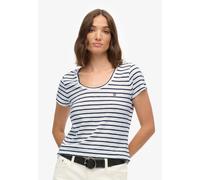 T-Shirt SUPERDRY "STUDIOS SCOOP NECK TEE", Damen, Gr. L, optic, navy stripe, Single Jersey, Obermaterial: 60% Baumwolle, 40% Lyocell, gestreift, regular fit normal, Rundhals, Shirts T-Shirt (33977864-