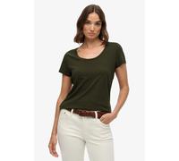 T-Shirt SUPERDRY "STUDIOS SCOOP NECK TEE", Damen, Gr. M, beetle grün, Single Jersey, Obermaterial: 60% Baumwolle, 40% Lyocell, unifarben, regular fit normal, Rundhals, Shirts (54399936-M) beetle grün