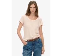 T-Shirt SUPERDRY "STUDIOS SCOOP NECK TEE", Damen, Gr. S, mauve morn pink, Single Jersey, Obermaterial: 60% Baumwolle, 40% Lyocell, unifarben, regular fit normal, Rundhals, Shirts T-Shirt (43742227-S)