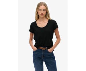 T-Shirt SUPERDRY "STUDIOS SCOOP NECK TEE", Damen, Gr. S, schwarz, Single Jersey, Obermaterial: 60% Baumwolle, 40% Lyocell, unifarben, regular fit normal, Rundhals, Shirts T-Shirt (91293902-S) schwarz
