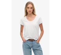 T-Shirt SUPERDRY "STUDIOS SCOOP NECK TEE", Damen, Gr. XS, optic, Single Jersey, Obermaterial: 100% Seide, unifarben, regular fit normal, Rundhals, Shirts T-Shirt (91087925-XS) optic