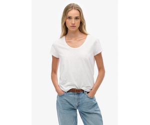 T-Shirt SUPERDRY "STUDIOS SCOOP NECK TEE", Damen, Gr. XXL, weiß (optic), Single Jersey, Obermaterial: 100% Seide, unifarben, regular fit normal, Rundhals, Shirts T-Shirt (91087925-XXL) optic