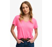 Superdry Studios Slub Embroidered Vee Kurzarm-t-shirt L Fluro Pink