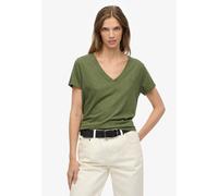 T-Shirt SUPERDRY "STUDIOS SLUB EMB VEE TEE", Damen, Gr. L, four leaf clover, Single Jersey, Obermaterial: 60% Baumwolle, 40% Lyocell, unifarben, regular fit normal, V-Ausschnitt, Shirts T-Shirt, Baumw